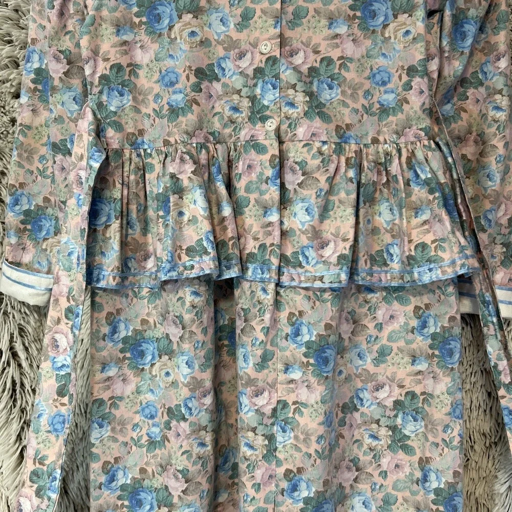 Vtg Debut Prairie Dress Girls Size 7 Ruffled Floral Cottagecore USA Long Sleeve